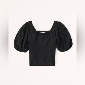 Abercrombie Puff Sleeve Shine Cotton Squareneck Top